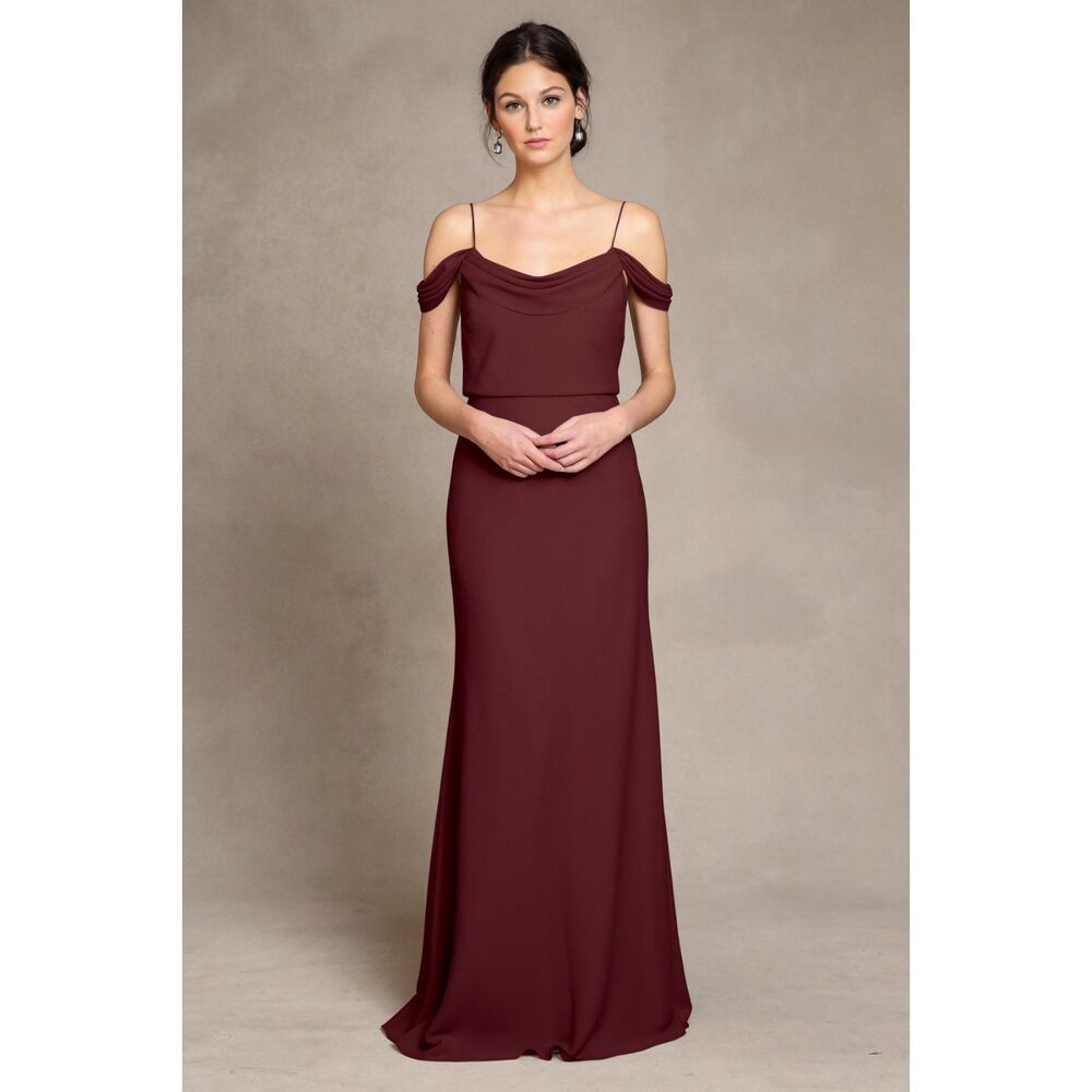Jenny Yoo Sabine Off shoulder Long Formal Gown Wine